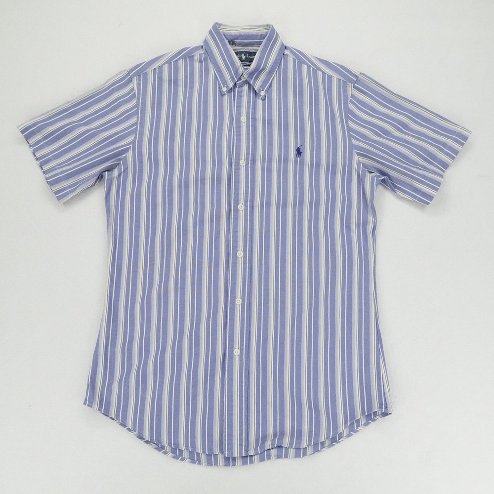 Ralph Lauren Shirt Mens Small Blue Yellow Striped OCBD Short Sleeve Button Down